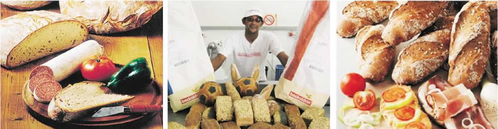 Images of Woman selecting bread, donuts and accessories